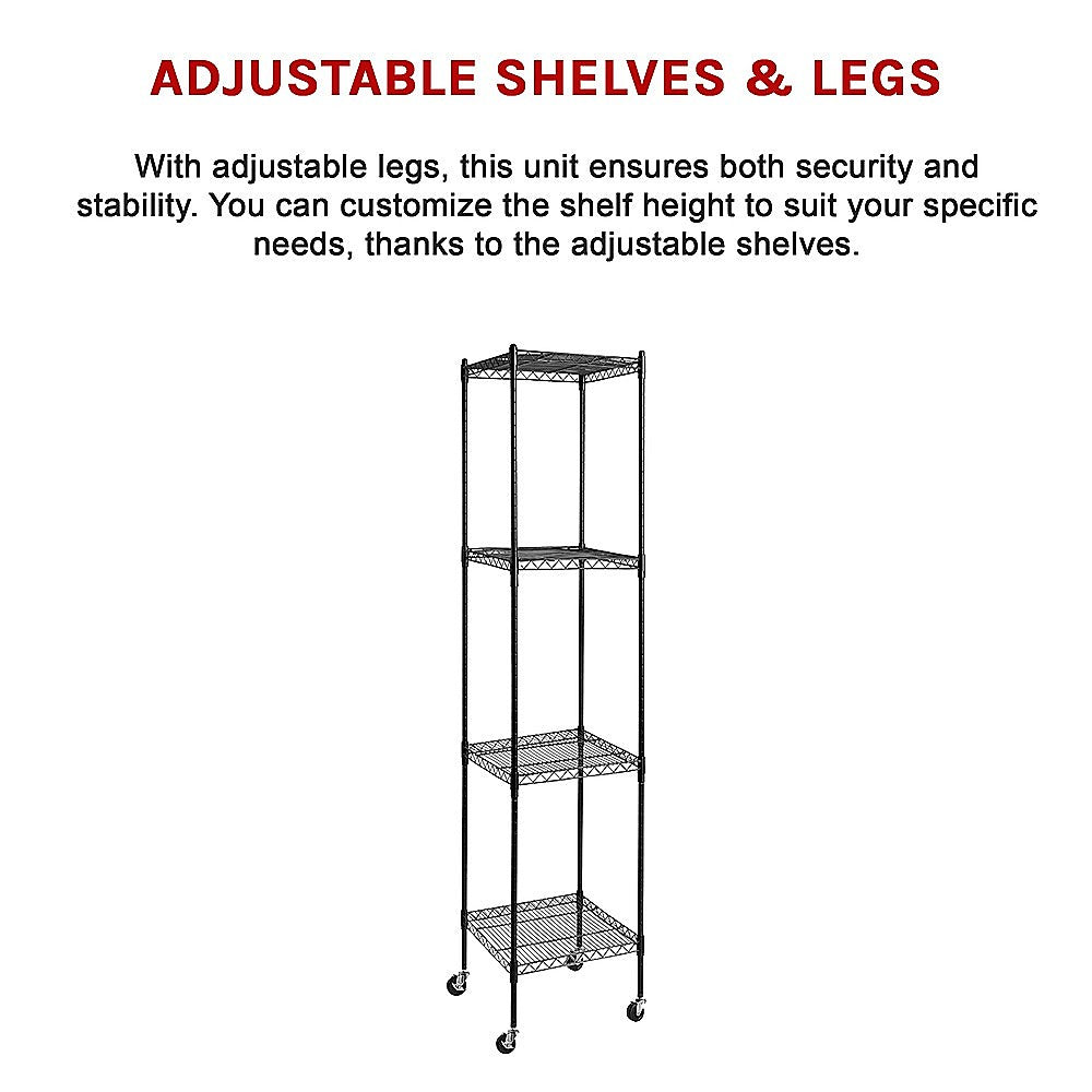 Adjustable Four-Shelf Wire Storage Unit, Steel, 450x450x1800mm