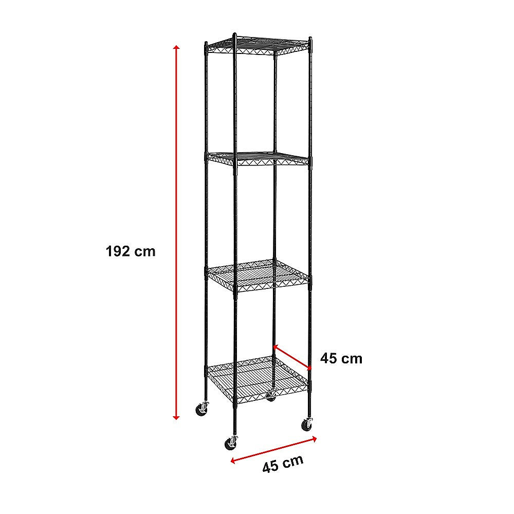 Adjustable Four-Shelf Wire Storage Unit, Steel, 450x450x1800mm