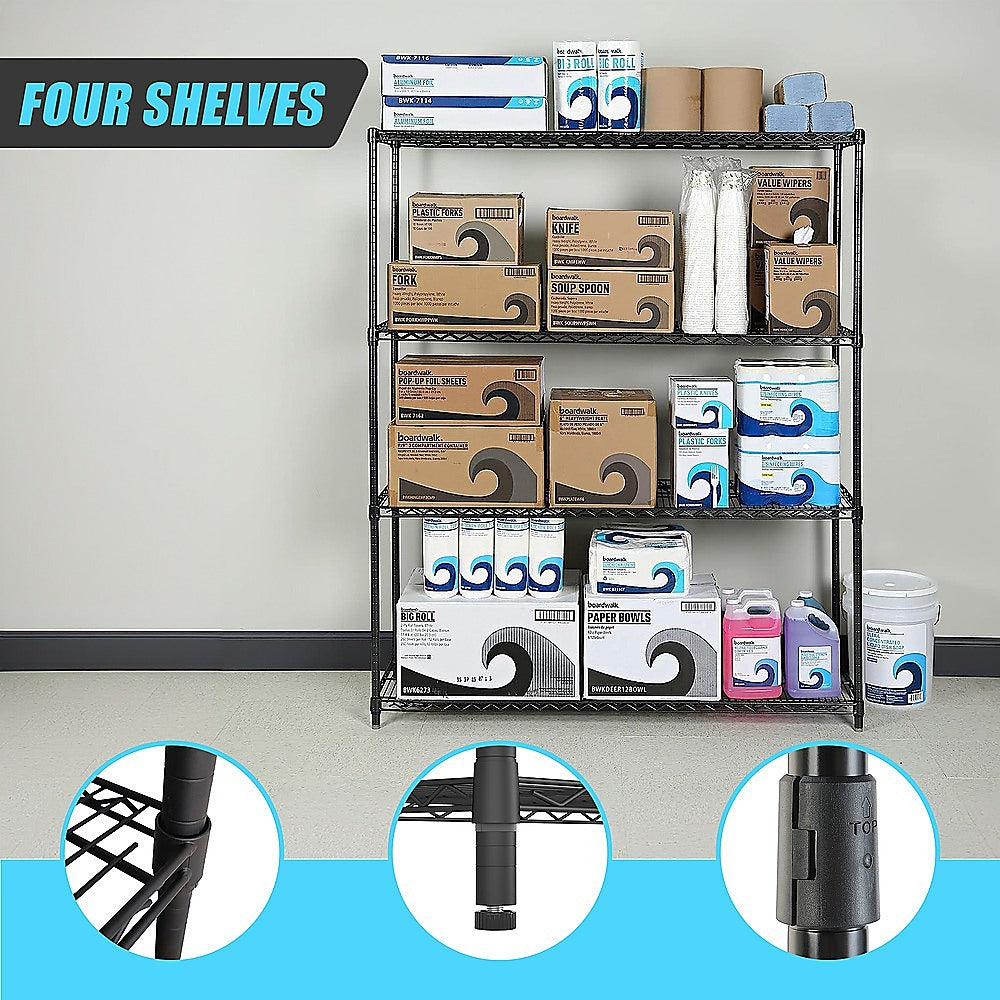 Adjustable Modular Wire Storage Shelf, Black Steel, 1200x600x1800