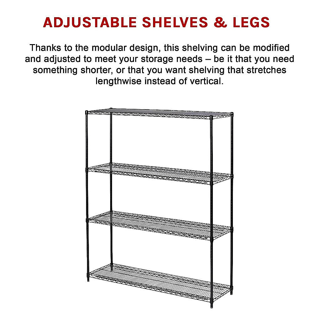 Adjustable Modular Wire Storage Shelf, Black Steel, 1200x600x1800