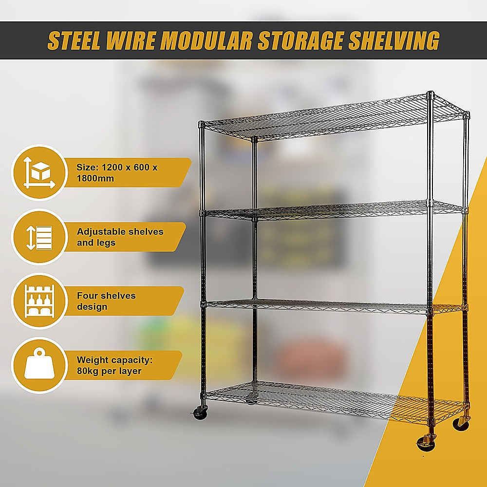 Adjustable Carbon Chrome Wire Storage Shelf 1200x600mm