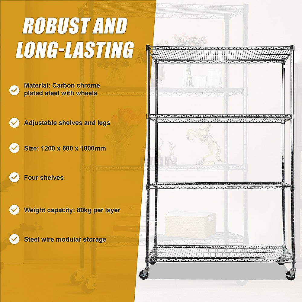 Adjustable Carbon Chrome Wire Storage Shelf 1200x600mm