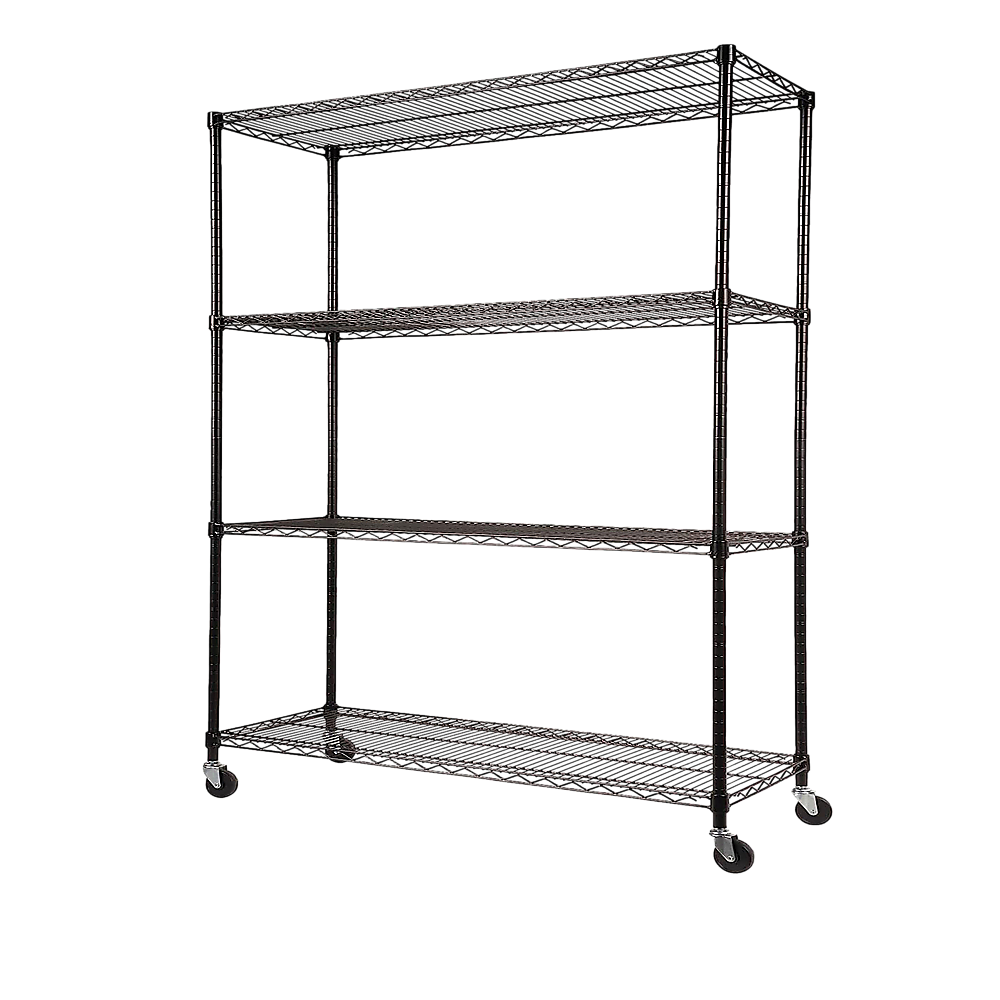 Adjustable Steel Wire Modular Shelf, 4-Tier, Wheels, 1200 x 600 x 1800mm