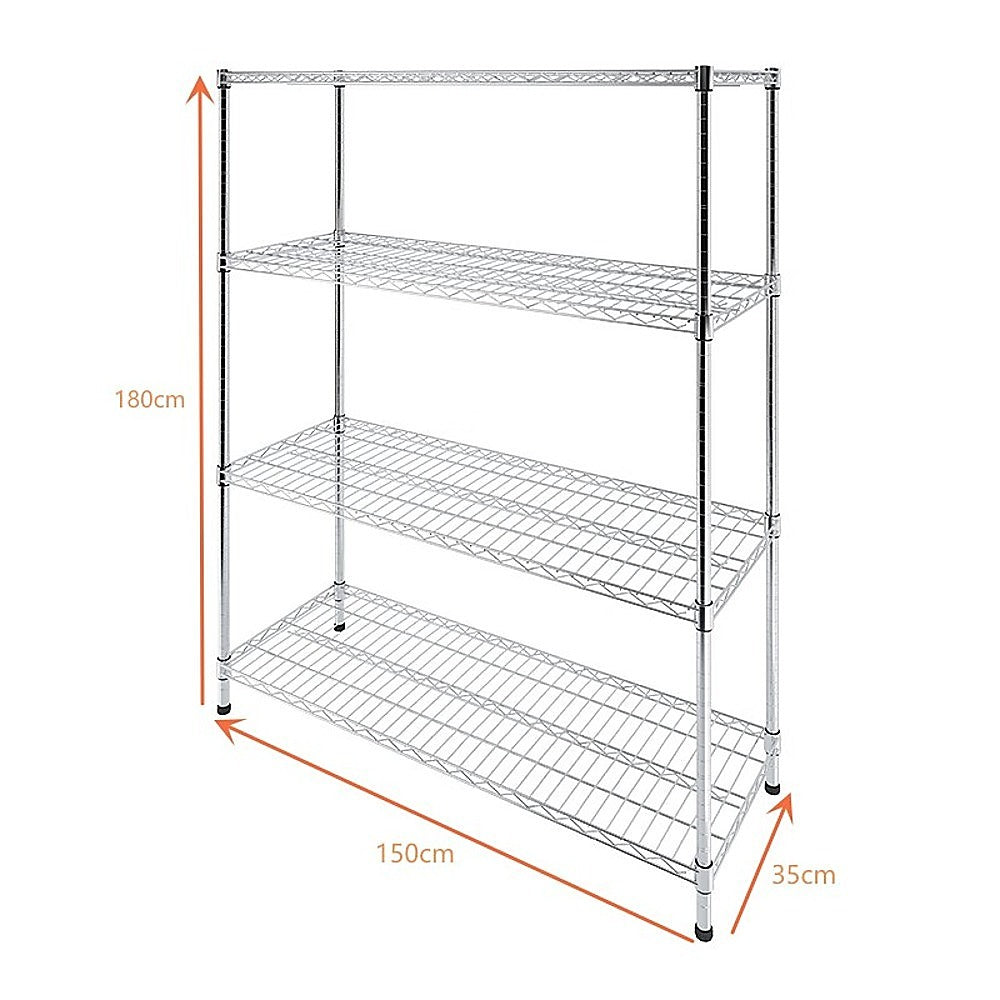 Durable Adjustable 4-Shelf Steel Storage Unit 1500 x 350 x 1800mm