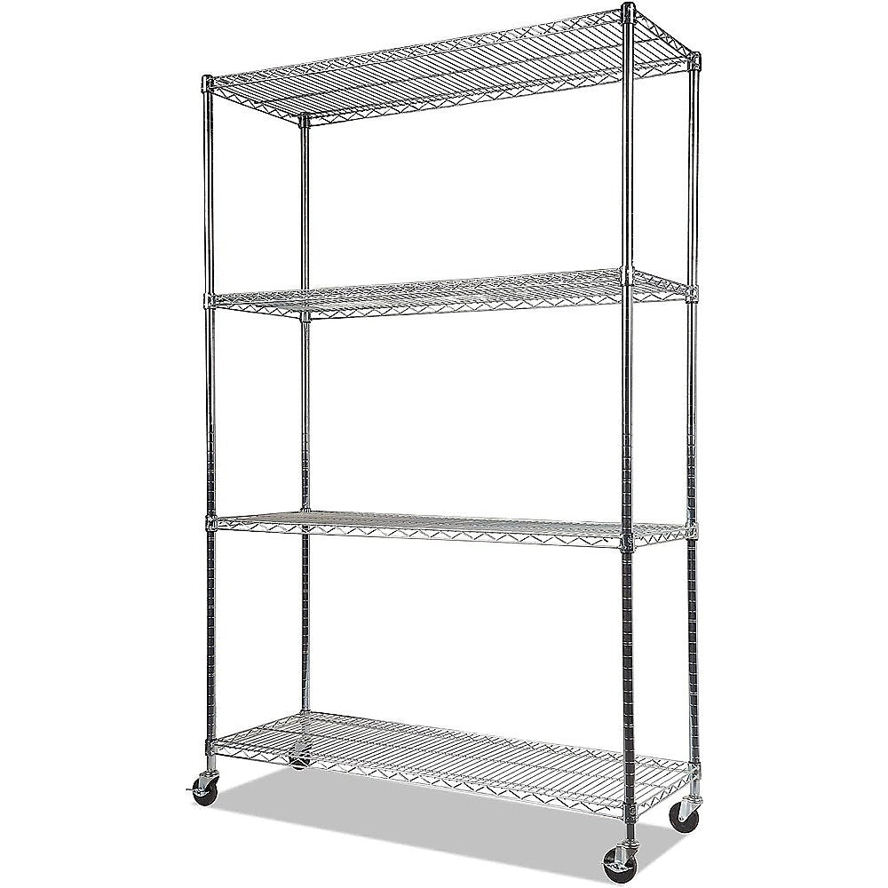 Adjustable Steel Wire Storage Shelf with Wheels, 4-Tier