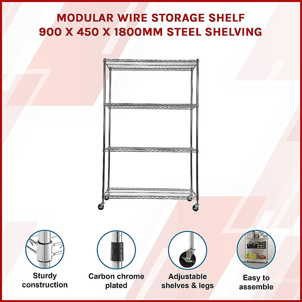 Adjustable Carbon Chrome Wire Storage Shelf with Wheels