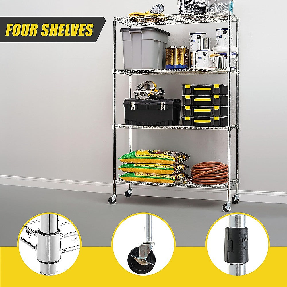 Adjustable Carbon Chrome Wire Storage Shelf with Wheels