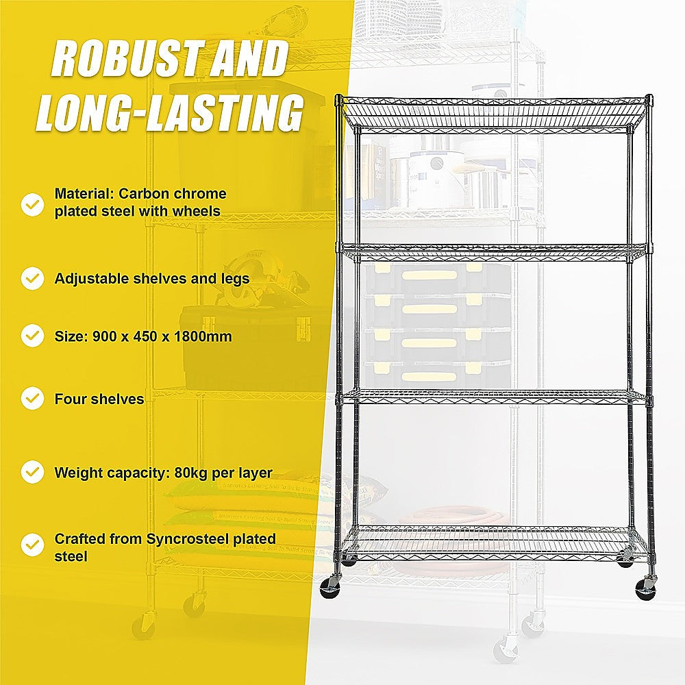 Adjustable Carbon Chrome Wire Storage Shelf with Wheels