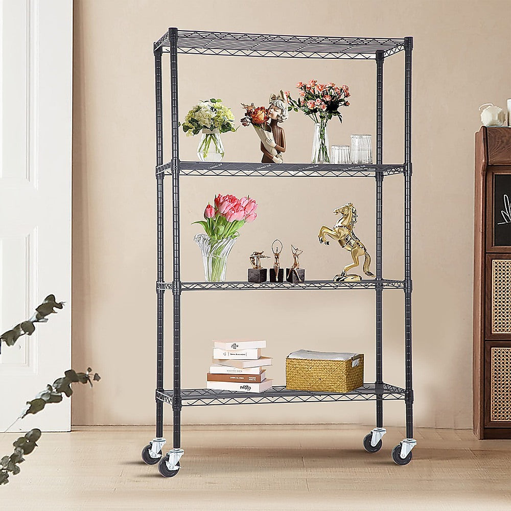 Adjustable Steel Wire Storage Shelf 900x450x1800mm, 4-Tier