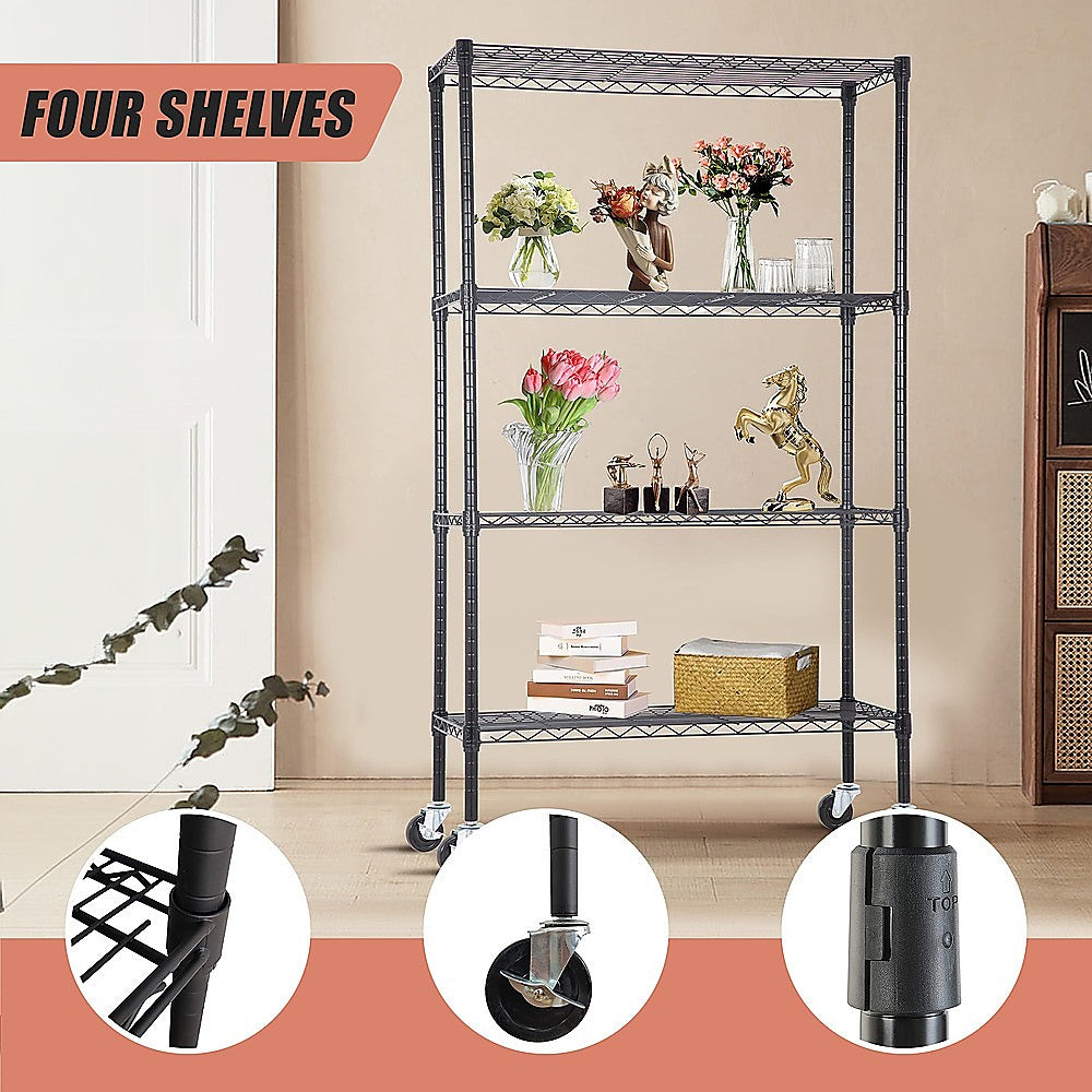 Adjustable Steel Wire Storage Shelf 900x450x1800mm, 4-Tier