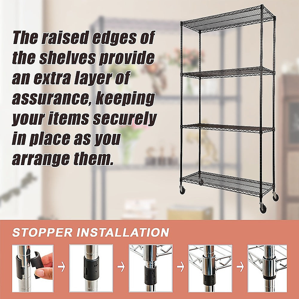 Adjustable Steel Wire Storage Shelf 900x450x1800mm, 4-Tier