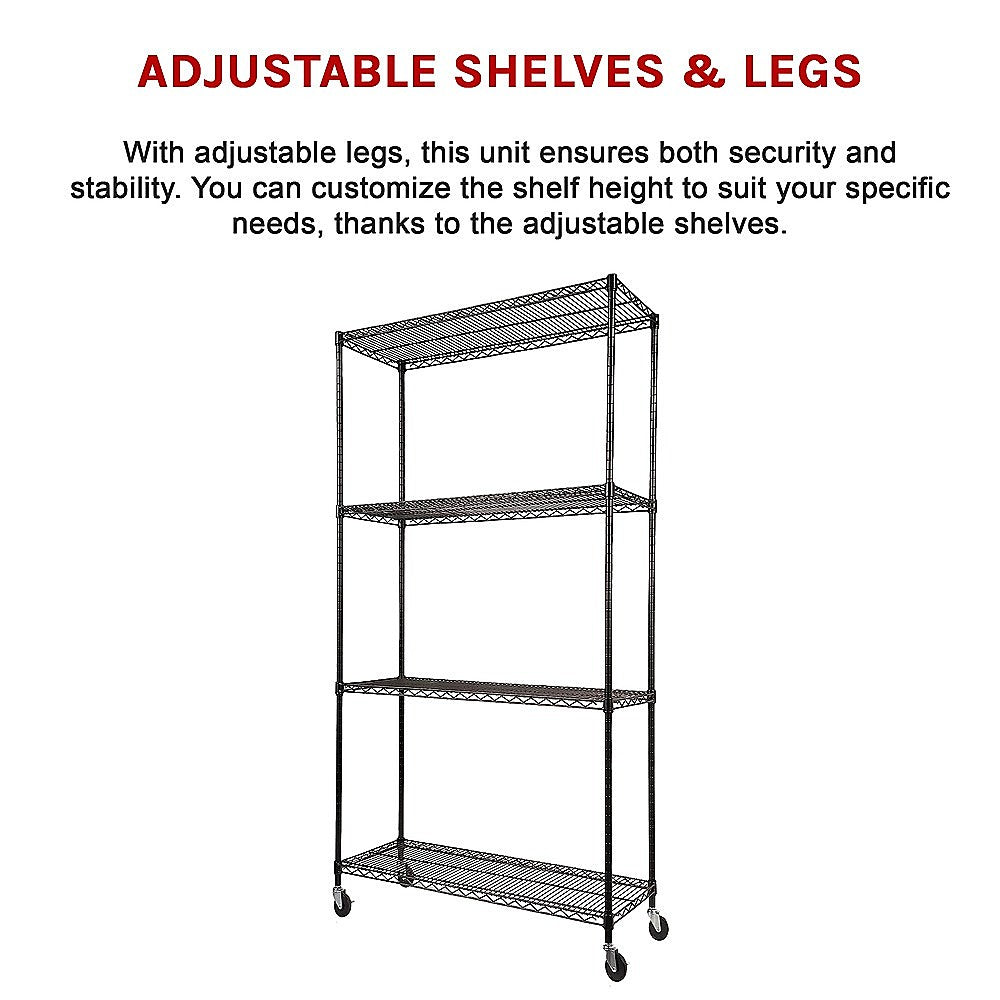 Adjustable Steel Wire Storage Shelf 900x450x1800mm, 4-Tier