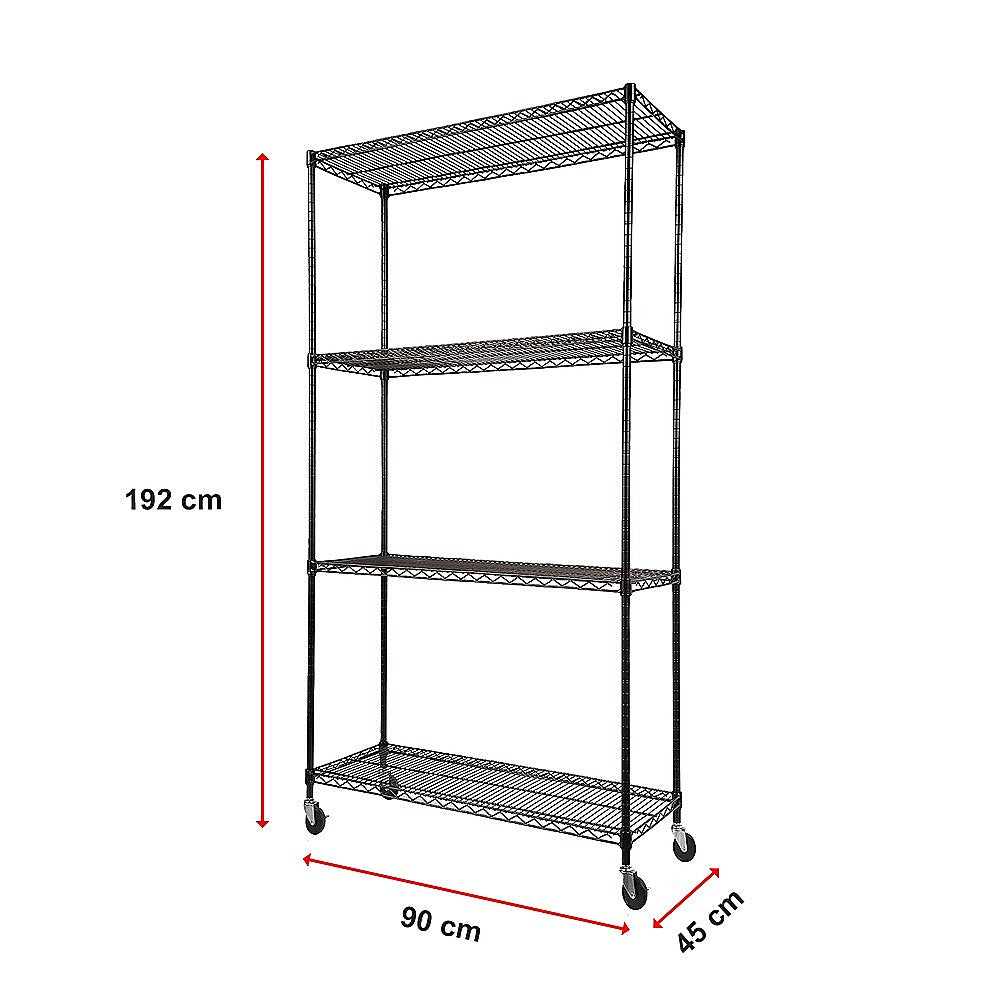 Adjustable Steel Wire Storage Shelf 900x450x1800mm, 4-Tier