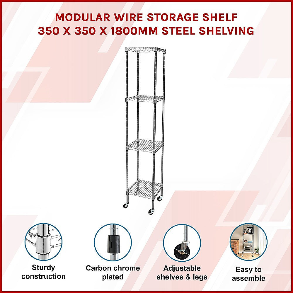 Adjustable Carbon Chrome Steel Wire Storage Shelf, 4-Tier