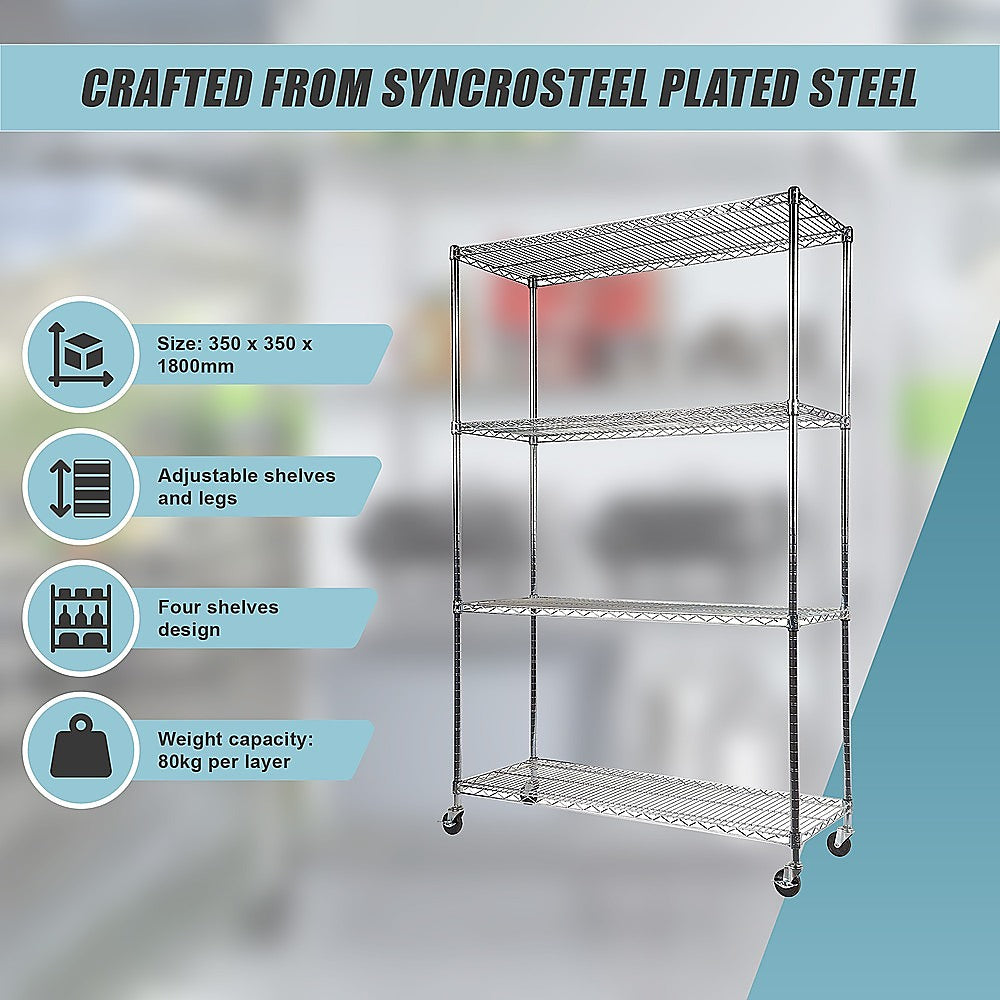 Adjustable Carbon Chrome Steel Wire Storage Shelf, 4-Tier