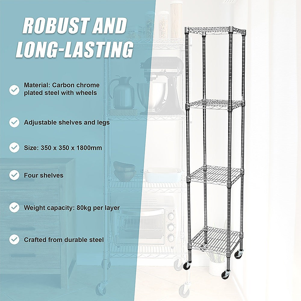 Adjustable Carbon Chrome Steel Wire Storage Shelf, 4-Tier