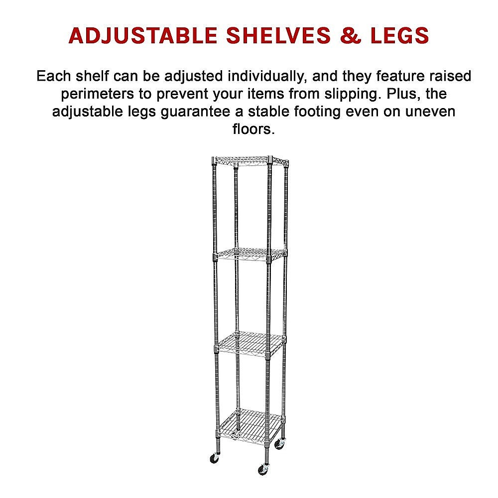 Adjustable Carbon Chrome Steel Wire Storage Shelf, 4-Tier