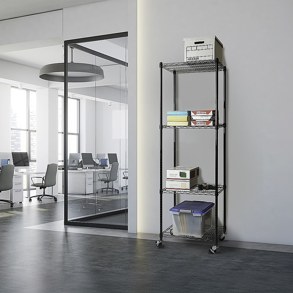 Adjustable Steel Wire Storage Shelf with Wheels - 4 Shelves