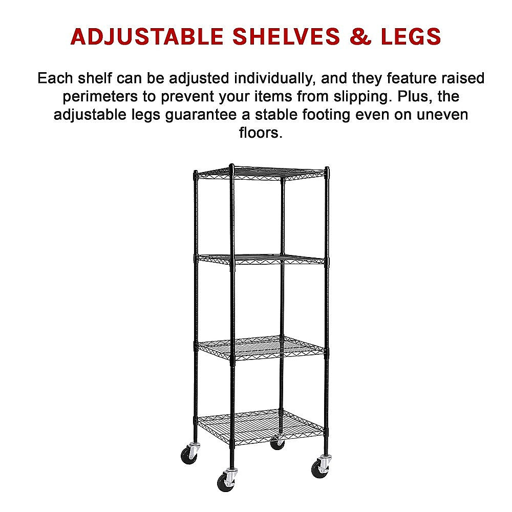 Adjustable Steel Wire Storage Shelf with Wheels - 4 Shelves