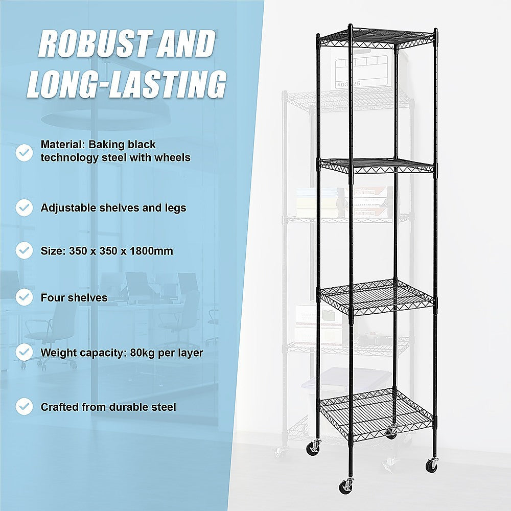 Adjustable Steel Wire Storage Shelf with Wheels - 4 Shelves