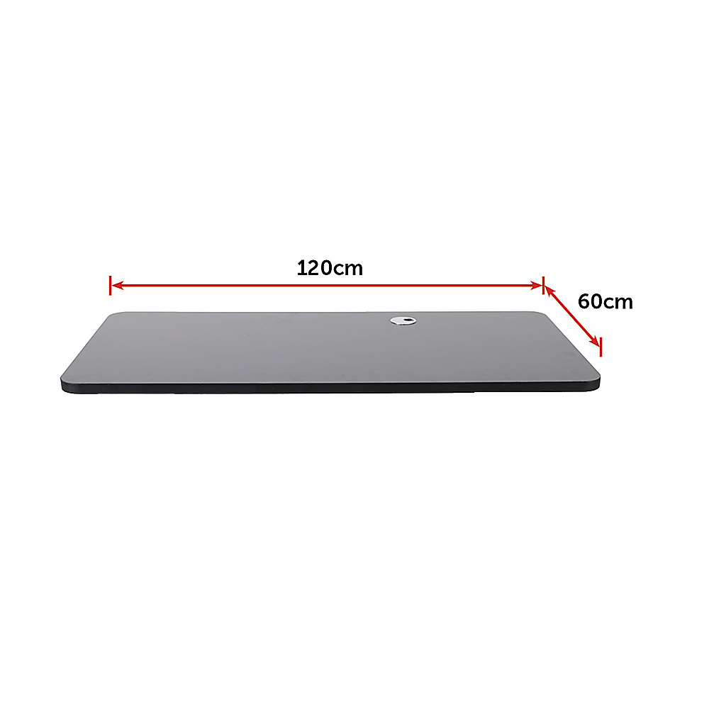 Black 120x60cm Desk Table Top, Cable Hole, Rounded Corners