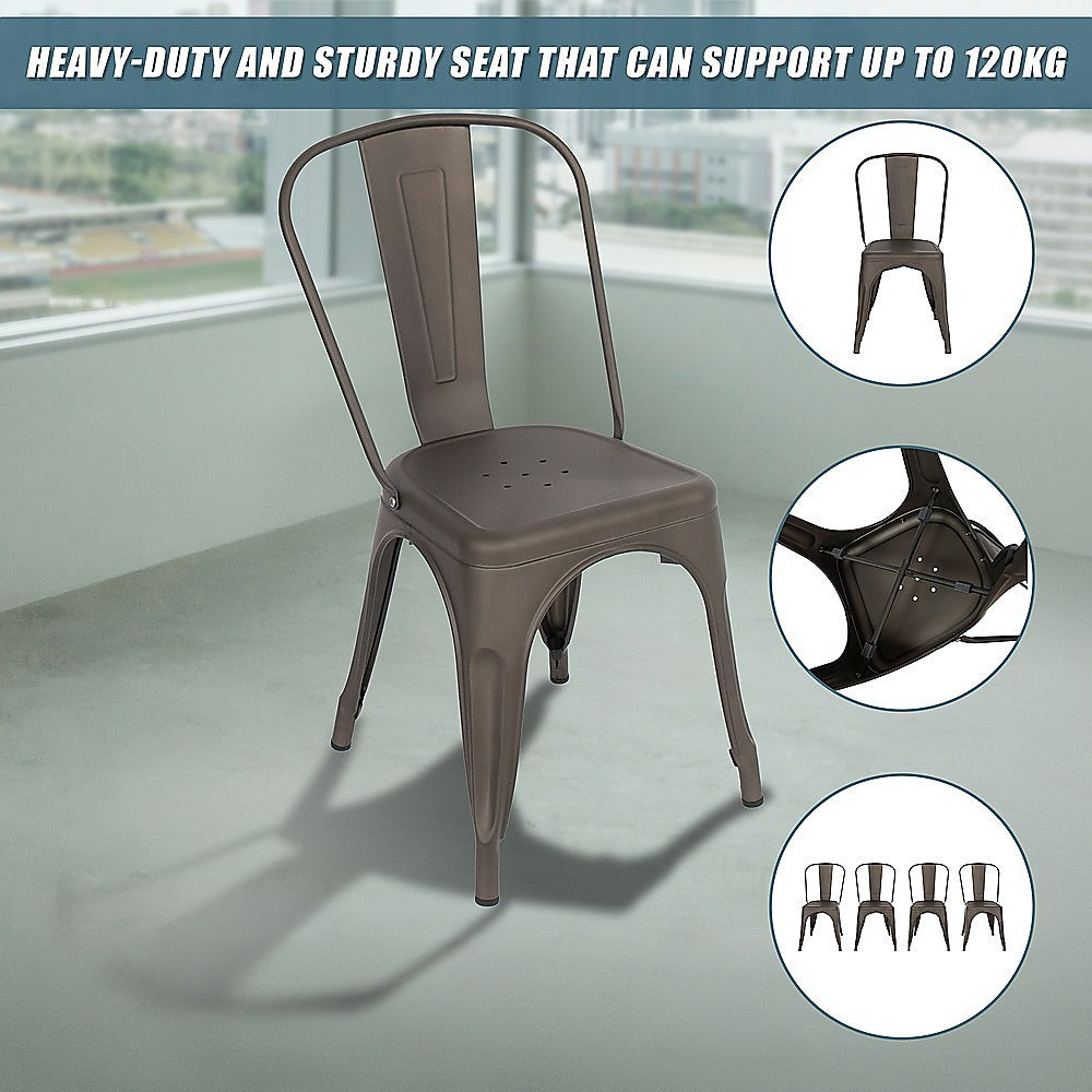 4x Kitchen Dining Chairs Stackable Vintage Metal Chair Backrest Side Chair