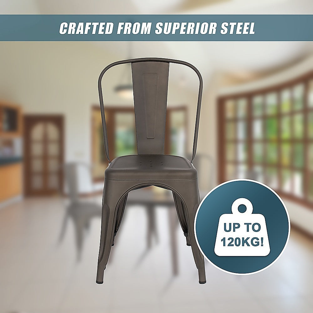 4x Kitchen Dining Chairs Stackable Vintage Metal Chair Backrest Side Chair