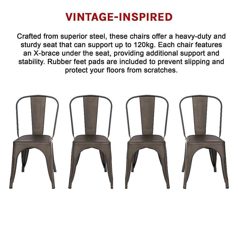 4x Kitchen Dining Chairs Stackable Vintage Metal Chair Backrest Side Chair