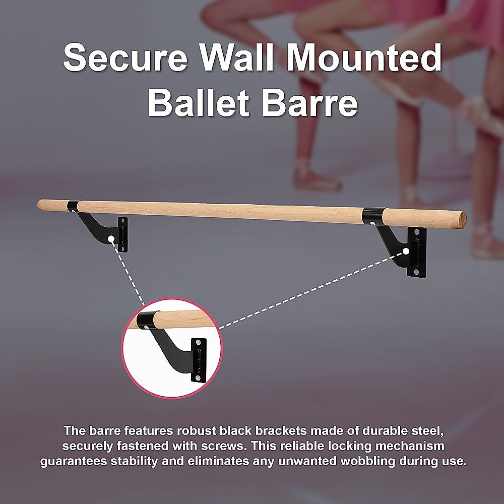 150cm Beech Wood Ballet Barre, Steel Brackets - Randy & Travis