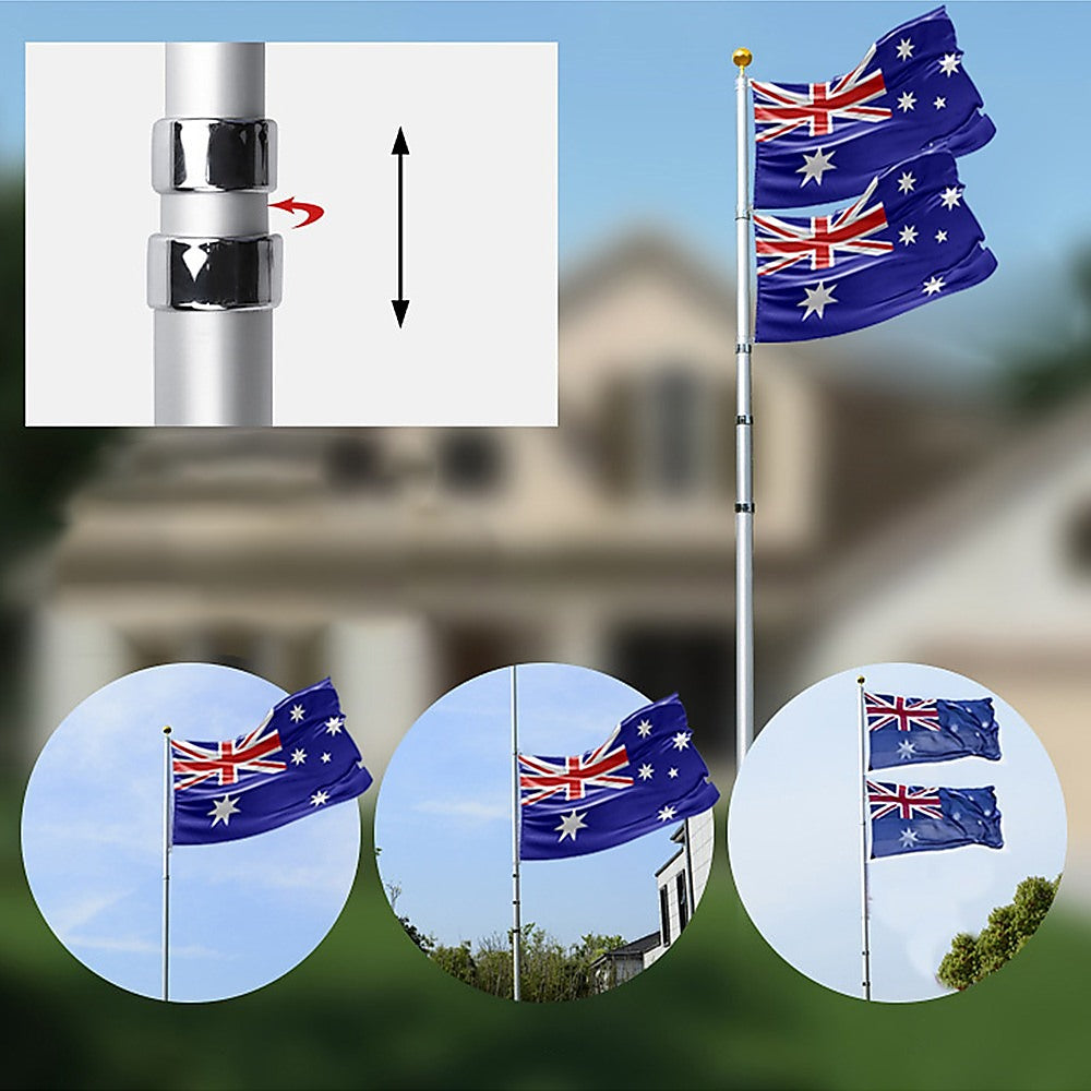 Heavy-Duty Telescopic 9.1m Flag Pole Kit, 16 Gauge Aluminum