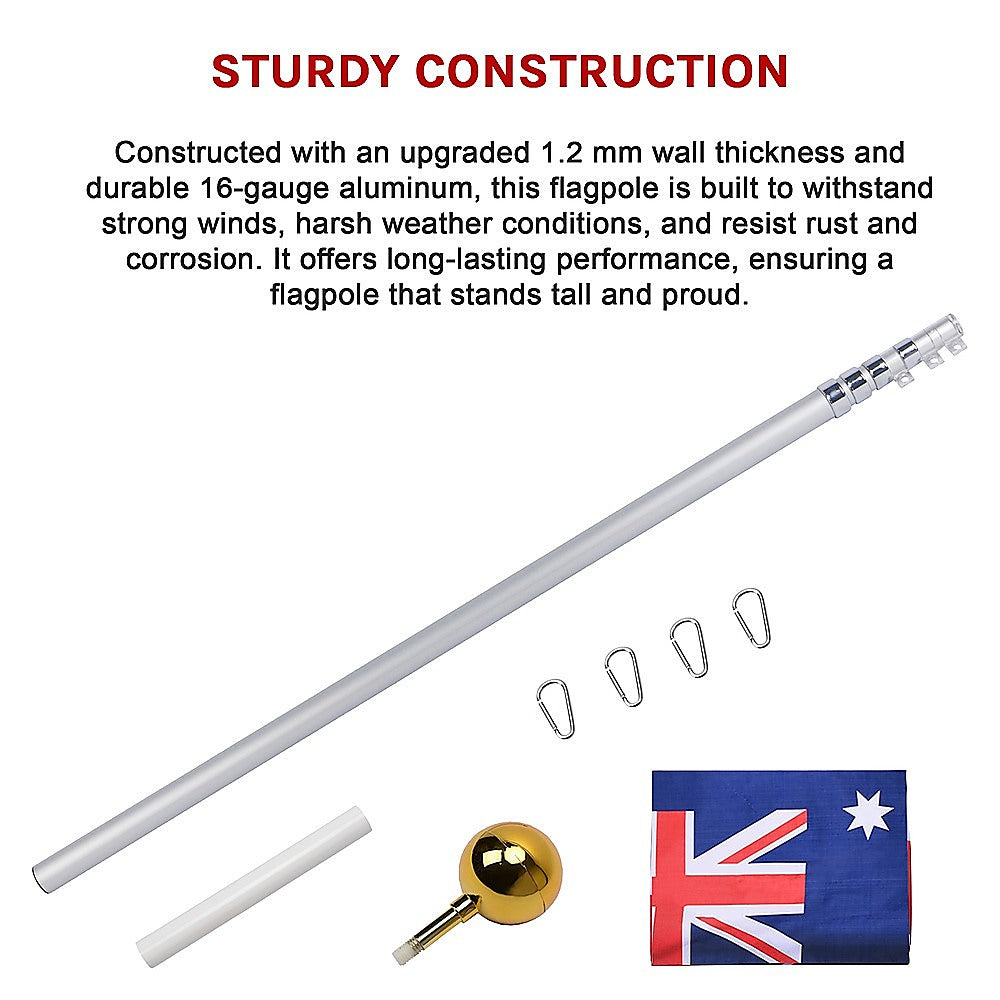 Heavy-Duty Telescopic 9.1m Flag Pole Kit, 16 Gauge Aluminum