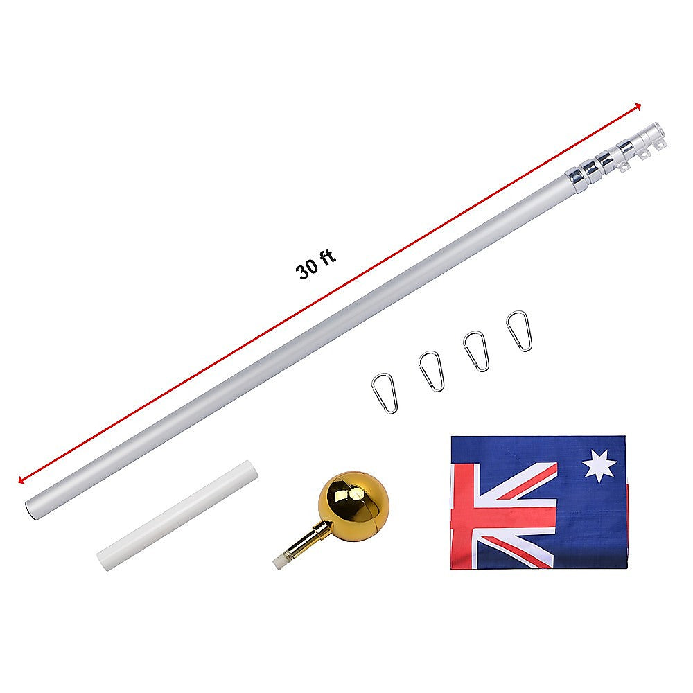 Heavy-Duty Telescopic 9.1m Flag Pole Kit, 16 Gauge Aluminum