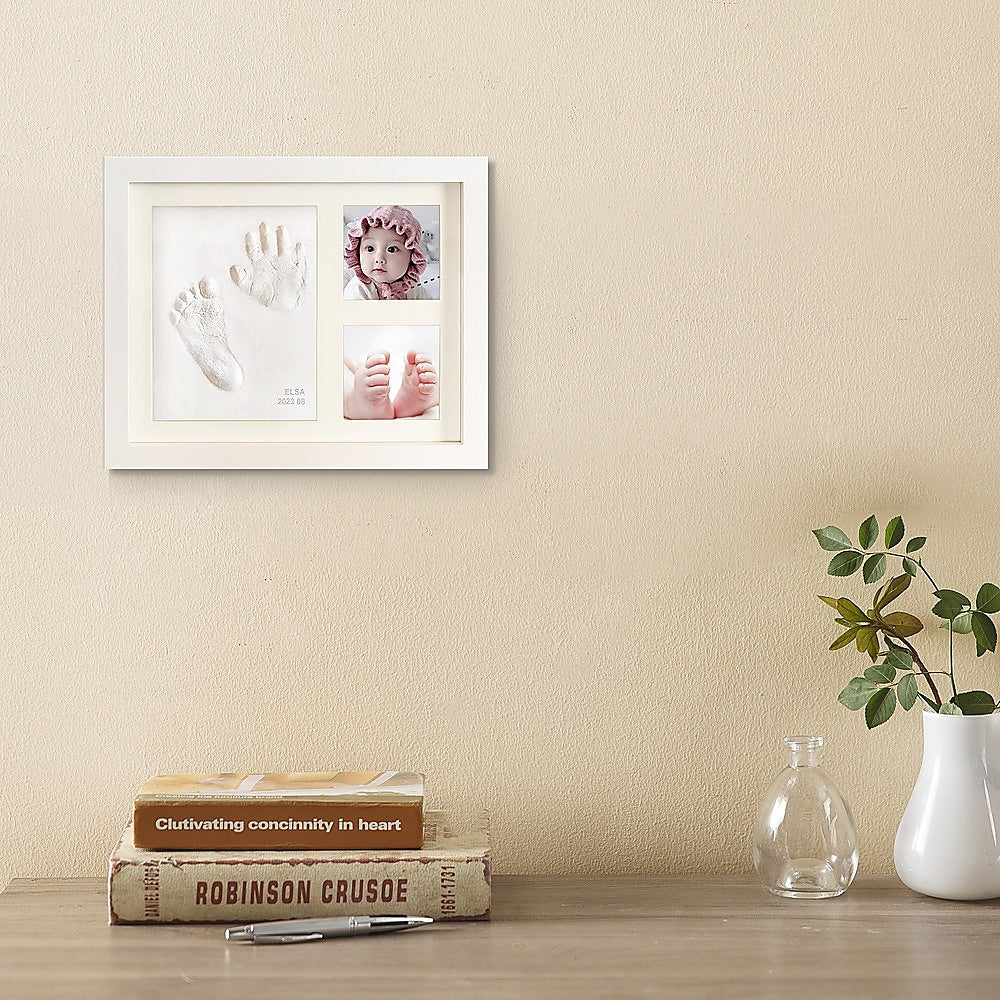 White Wooden Baby Hand & Foot Clay Kit - Photo Frame Christening