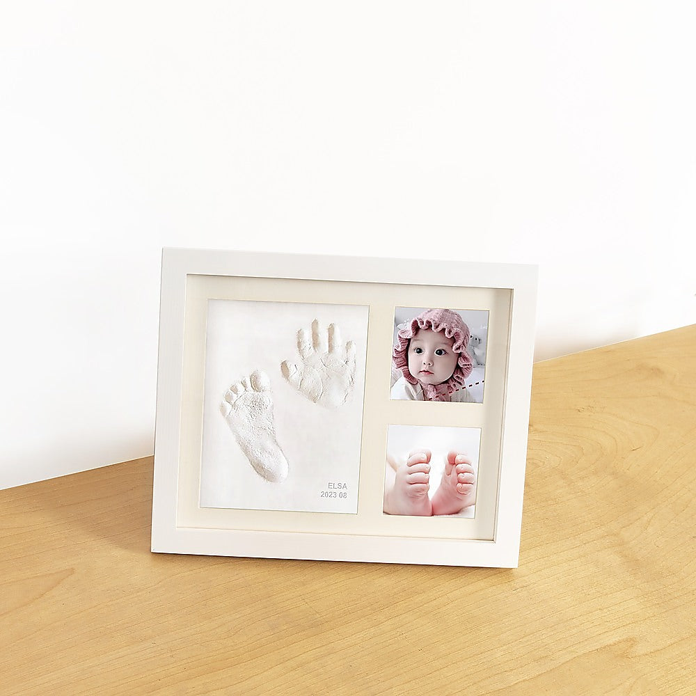 White Wooden Baby Hand & Foot Clay Kit - Photo Frame Christening