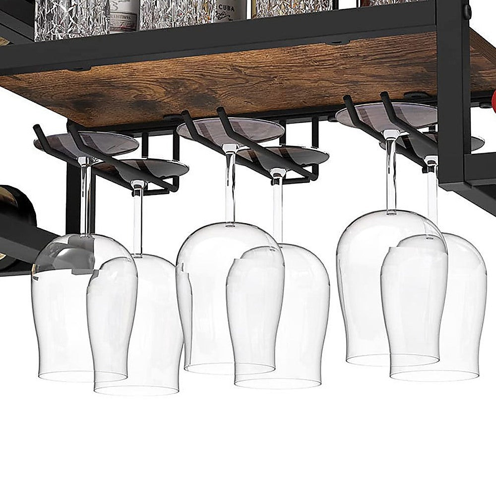 Industrial Wall-Mounted Wine Rack, 16 Bottles, Glass Holder