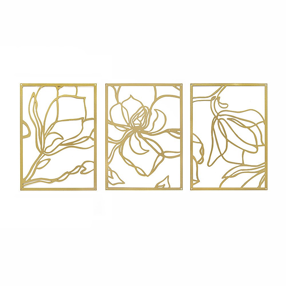 Gold Flower Metal Wall Decor Set - Abstract Floral 3D Art