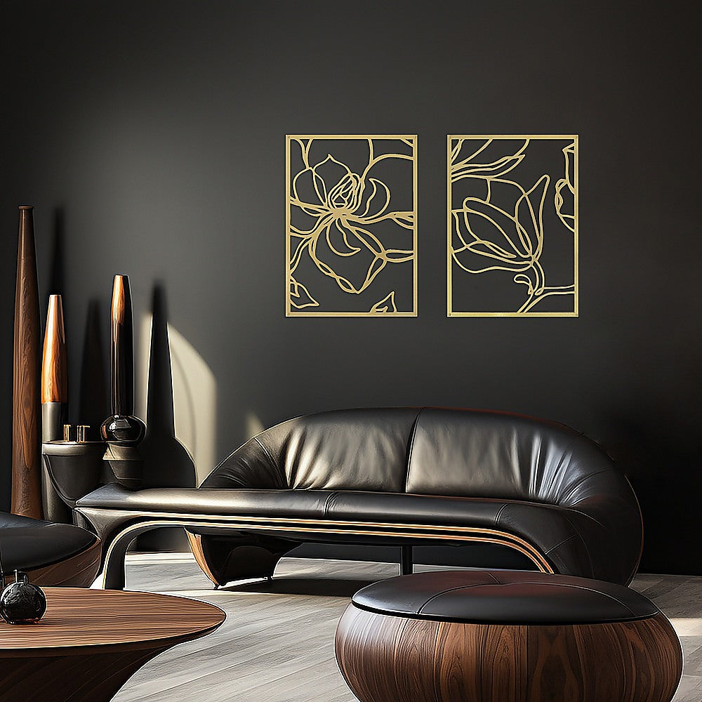 Gold Flower Metal Wall Decor Set - Abstract Floral 3D Art