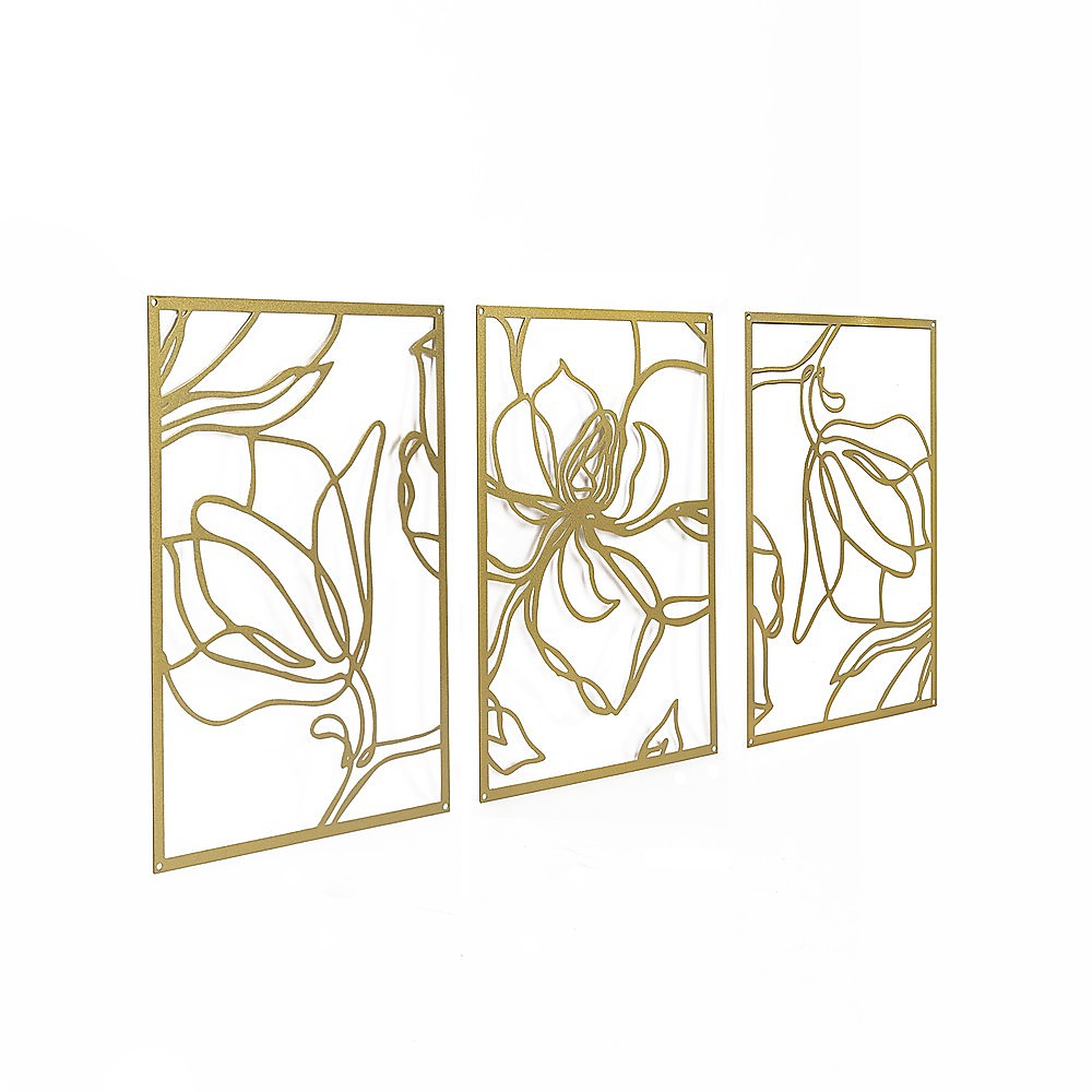 Gold Flower Metal Wall Decor Set - Abstract Floral 3D Art