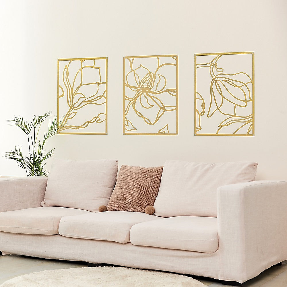 Gold Flower Metal Wall Decor Set - Abstract Floral 3D Art