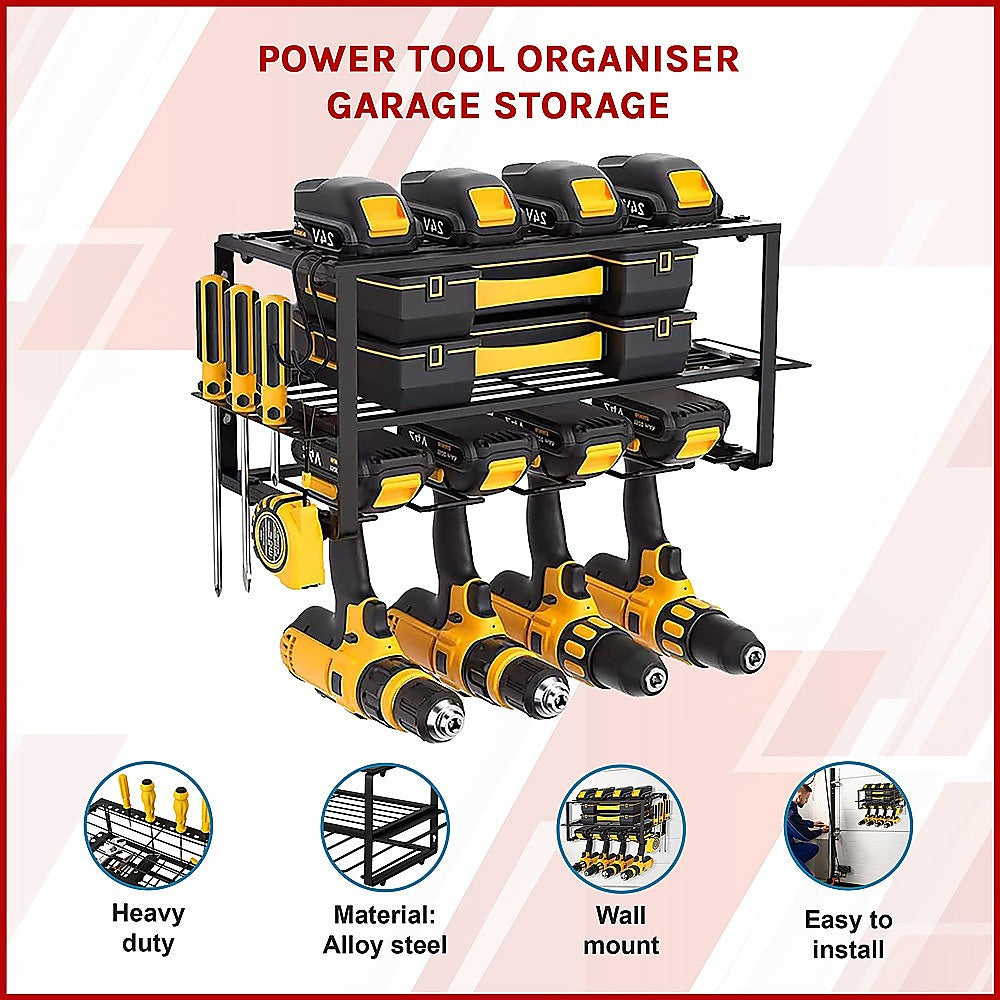 Black Alloy Steel Wall-Mounted Power Tool Organizer