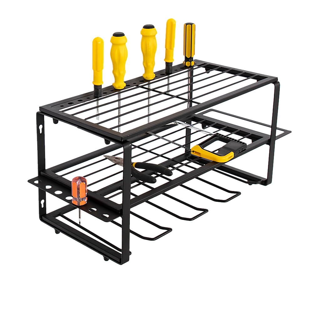 Black Alloy Steel Wall-Mounted Power Tool Organizer