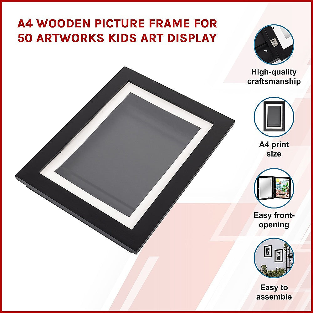 A4 Front-Opening Wooden Picture Frame For 50 Artworks