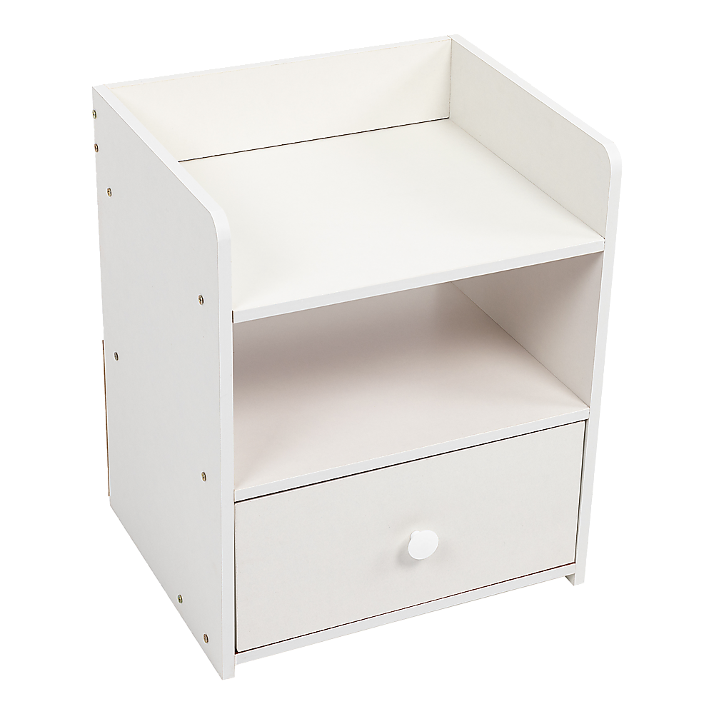 White Bedside Table w/ Shelves & Drawer 36x30x45cm