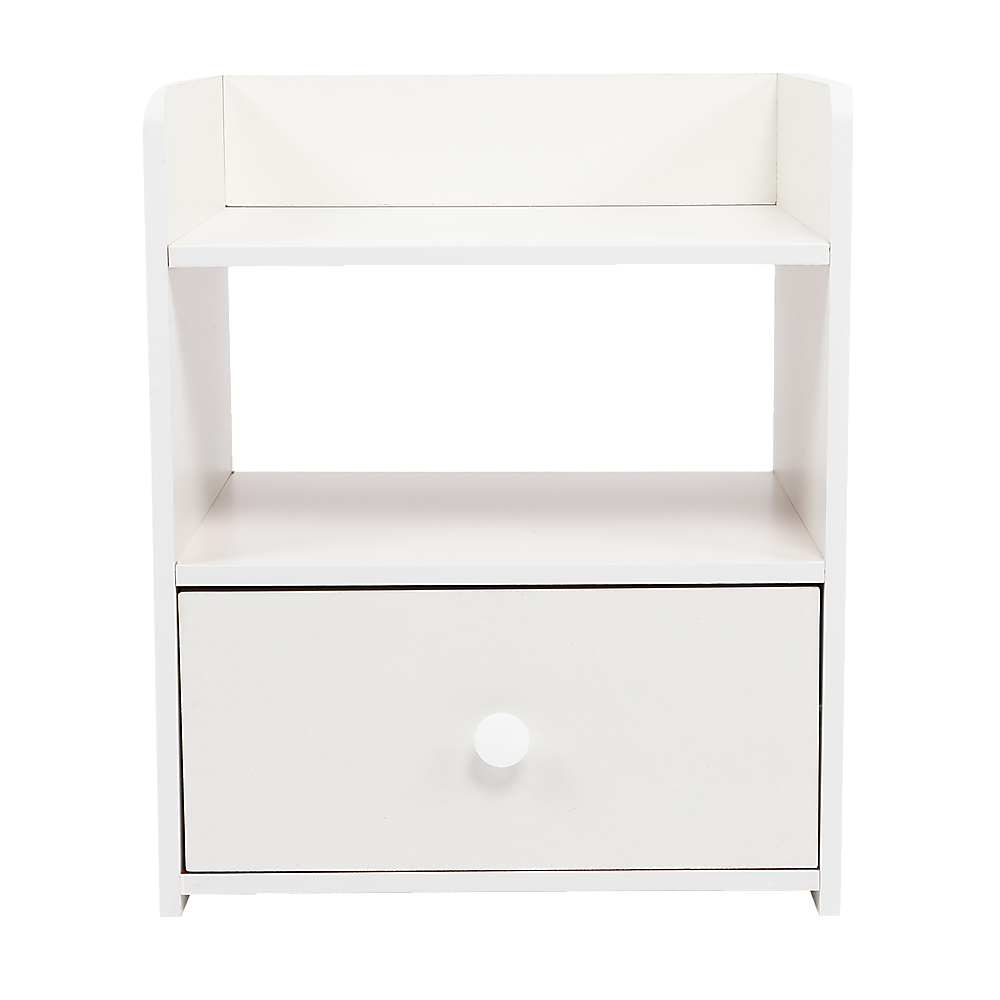 White Bedside Table w/ Shelves & Drawer 36x30x45cm