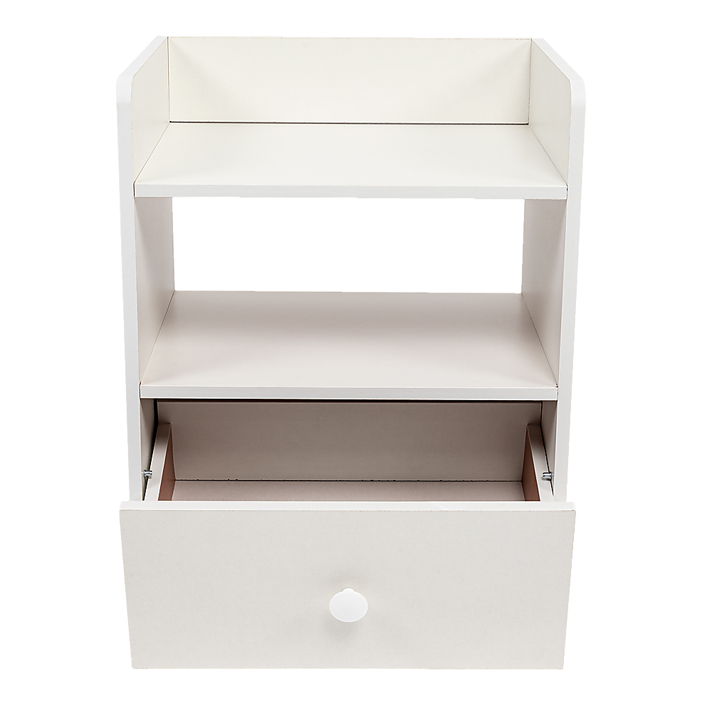 White Bedside Table w/ Shelves & Drawer 36x30x45cm