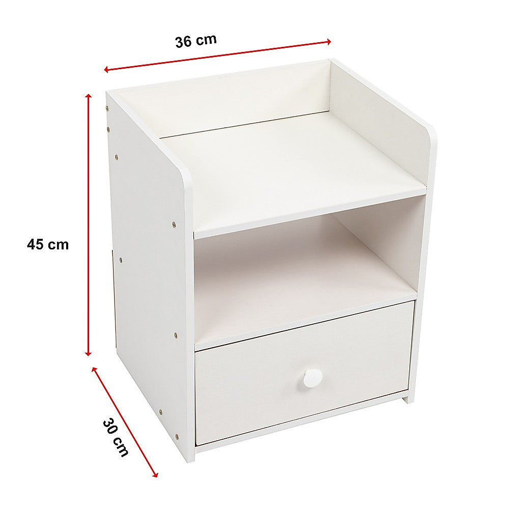 White Bedside Table w/ Shelves & Drawer 36x30x45cm