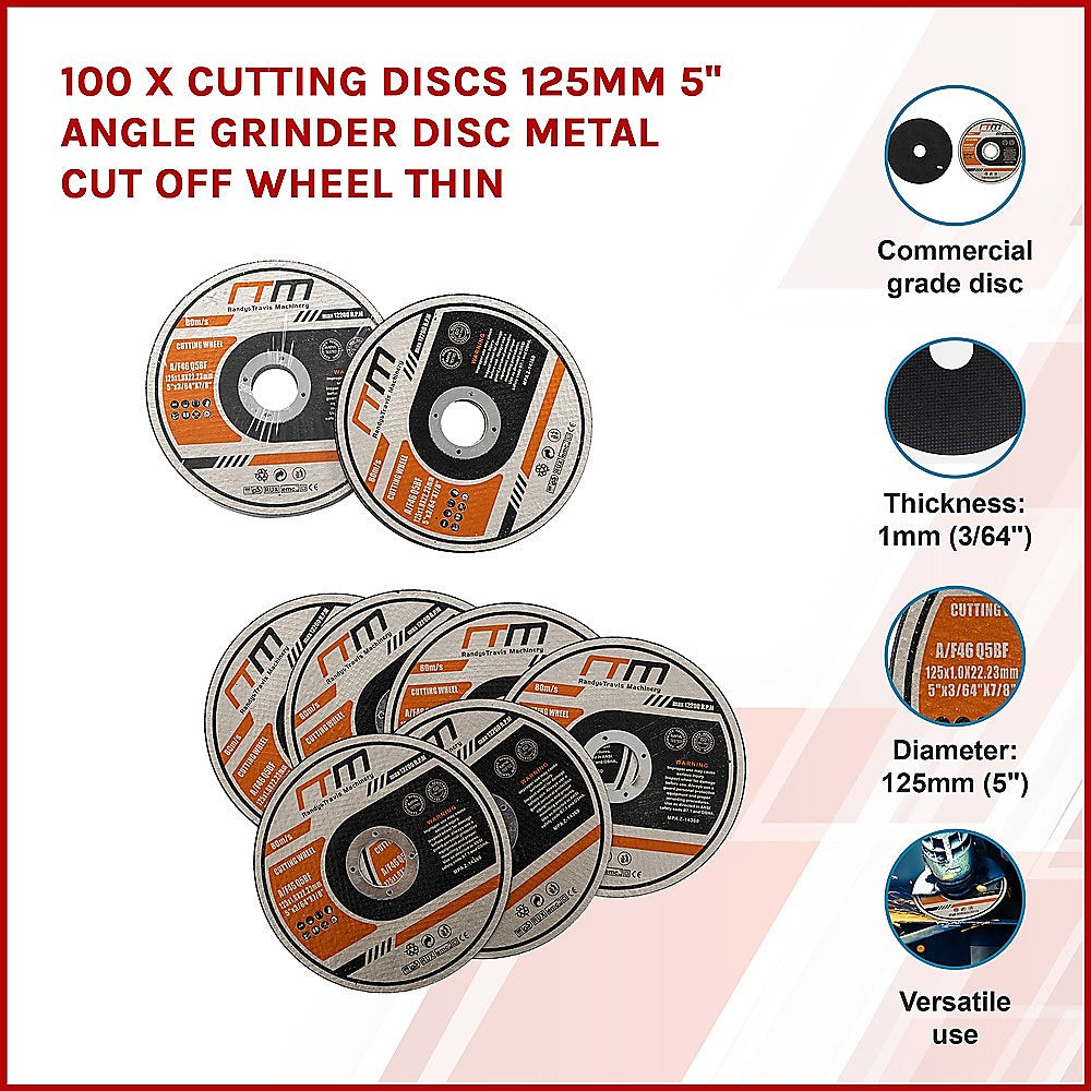 Ultra-Thin Cutting Discs 125mm 5" for Angle Grinder, 100 Pack