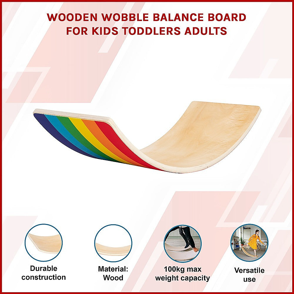 Curved Wooden Wobble Balance Board for Kids & Adults