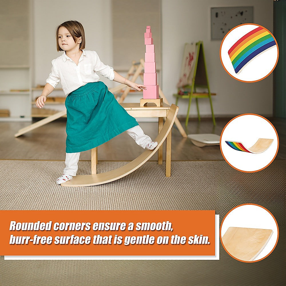 Curved Wooden Wobble Balance Board for Kids & Adults