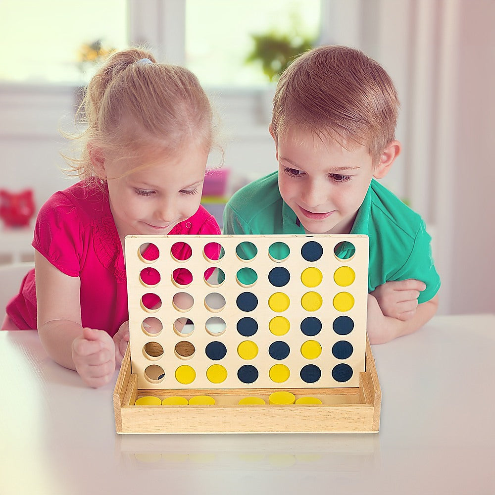 Foldable Wooden 4 in a Row Game for Kids, 2 Players